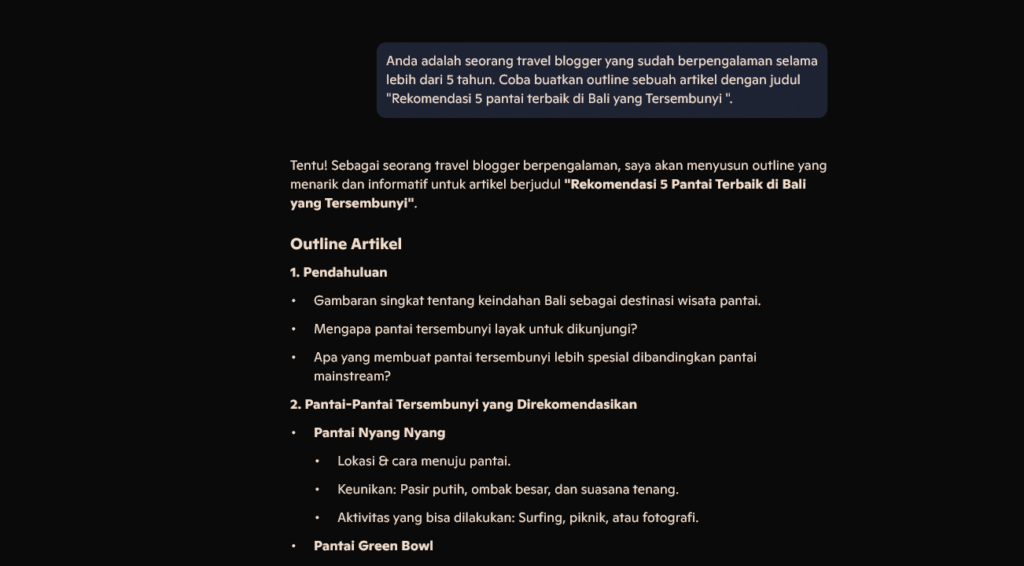 Membuat outline menggunakan AI Tools